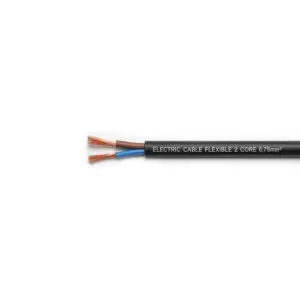 Flexible 2 Core Cable – 0.75mm², Black (Per Meter)